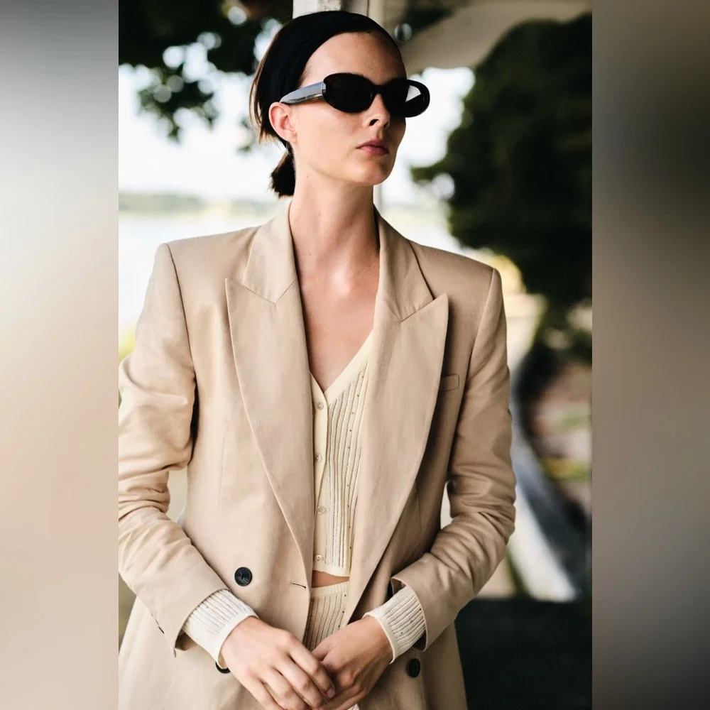 Zara Linen Blend‎ Double Breasted Blazer